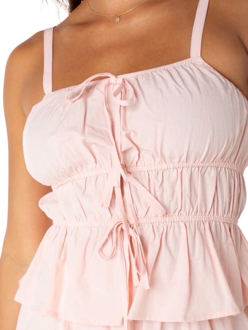 (419)Light Pink Ruffle Tiered Sleeveless Summer Top